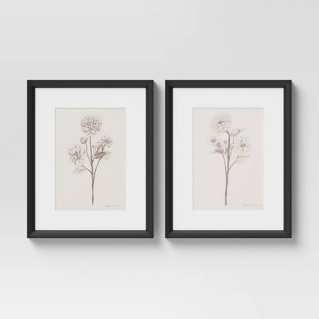 (Set of 2)16" x 20" Framed Floral Sketch Framed Wall Art White - Threshold™