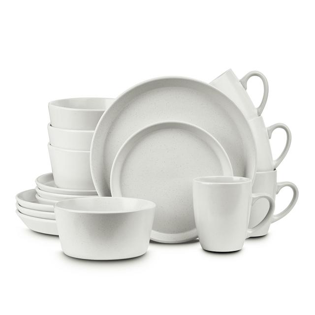 Stone Lain 16 Pieces Stoneware Round Dinnerware Set, Service for 4, 2-Tone Glazed in Snow White, Modern Dishes