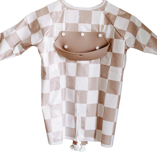 Bibvy Mess Proof Baby Bibs, Long Sleeve Toddler Feeding Bib and Silicone Catcher, Chair Attaching, Waterproof, 6-36 Months