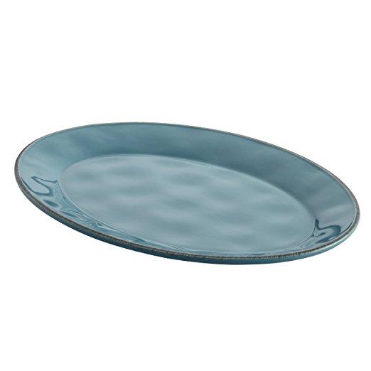 Rachael Ray Cucina Dinnerware 10-Inch x 14-Inch Stoneware Oval Platter, Agave Blue