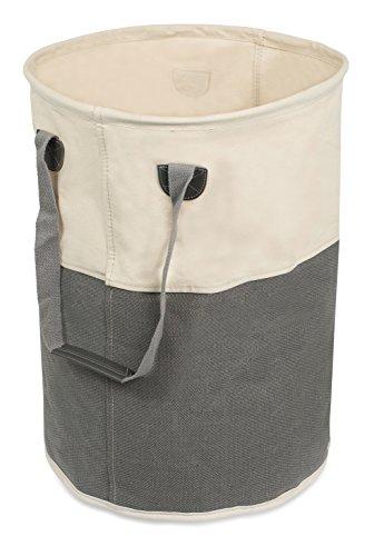 BIRDROCK HOME Round Cloth Laundry Hamper with Handles- Dirty Clothes Sorter - Easy Storage - Foldable - Grey and White Canvas