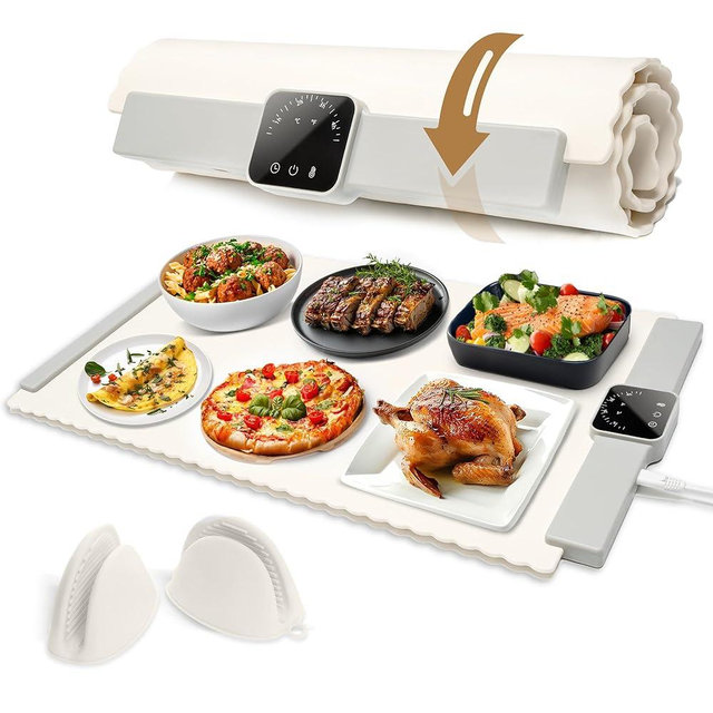 Electric Silicone Warming Mat for Food 24x15 inch, Adjustable Food Warmer Mat, Heating Trays to Keep Food Warm at Party, Large Portable Food Warmers Pad for Parties Buffet, Foldable Tray With Gloves