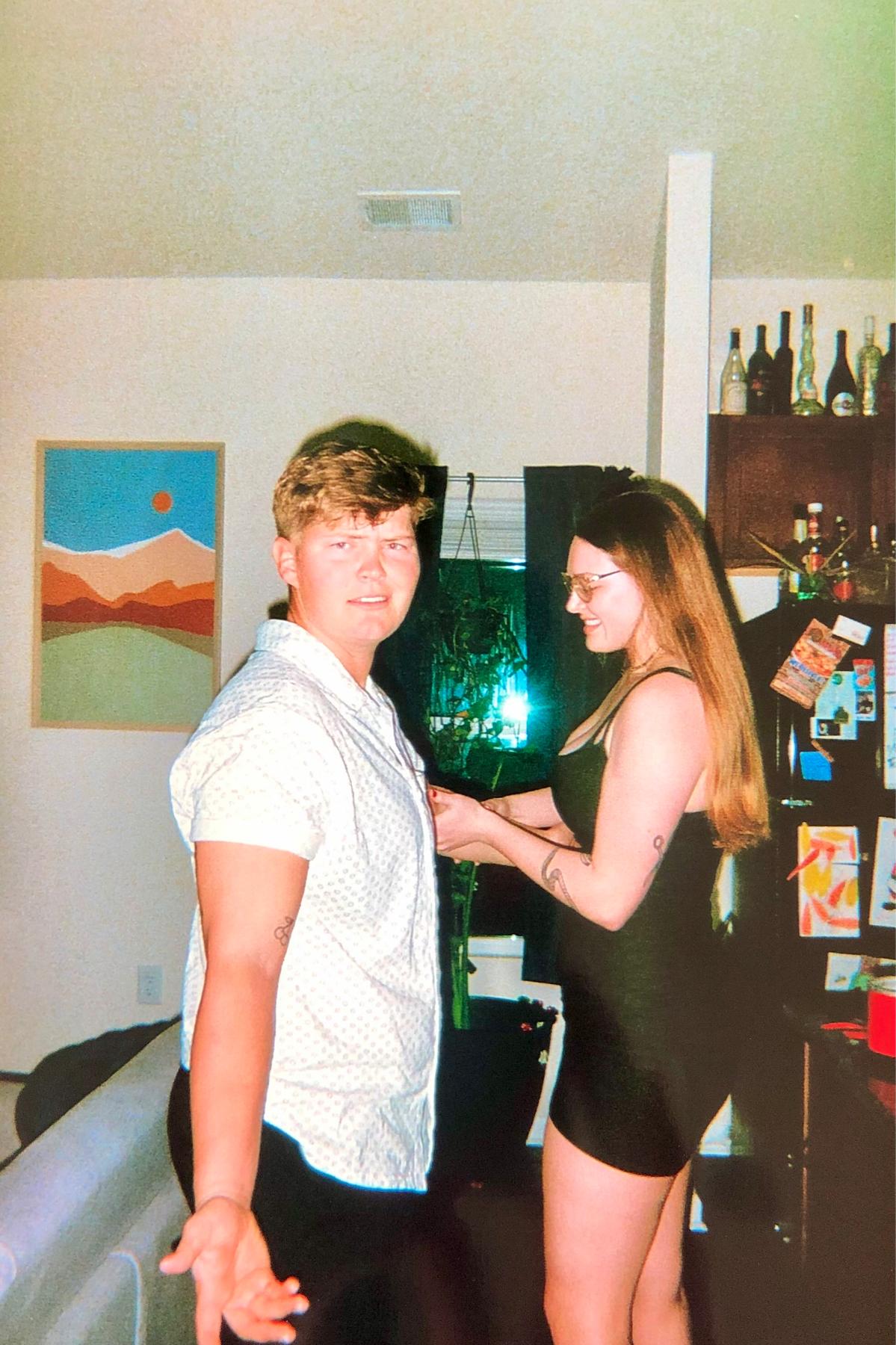 February 2022, getting ready for dinner on our first anniversary