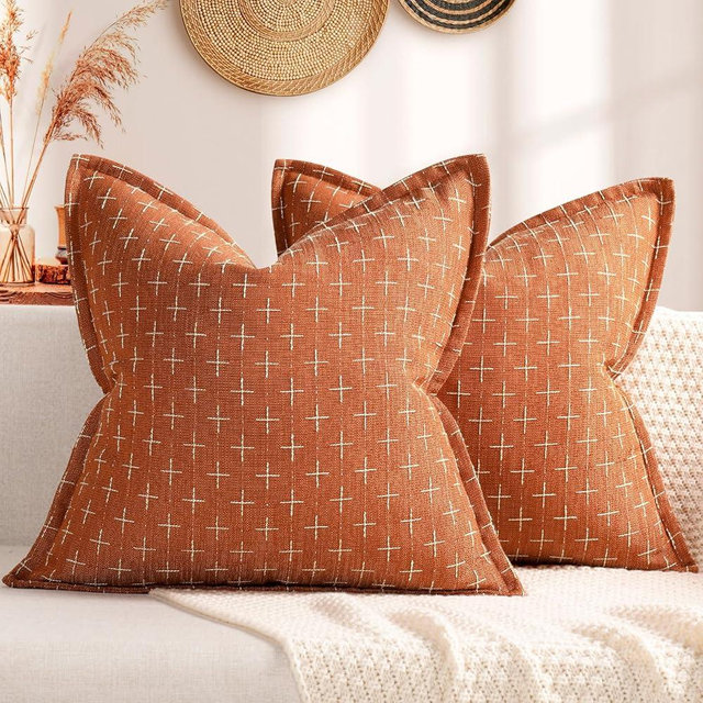 ZWJD Pillow Covers 22x22 Set of 2 Soft Polyester Textured Pillow Covers with Stylish Flange Edge Cozy Farmhouse Throw Pillows for Couch Bed Sofa Living Room