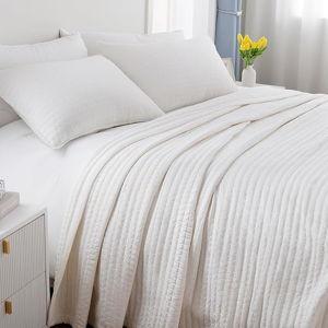 Oversized Queen Quilt Set – 102"x106" Soft Washed 3-Layer Lightweight Bedspread with Multi-Lock Quilting, Minimalist Nordic Bedding, All-Season Quilt Set for Spring & Summer, (1 Quilt + 2 Shams)Ivory
