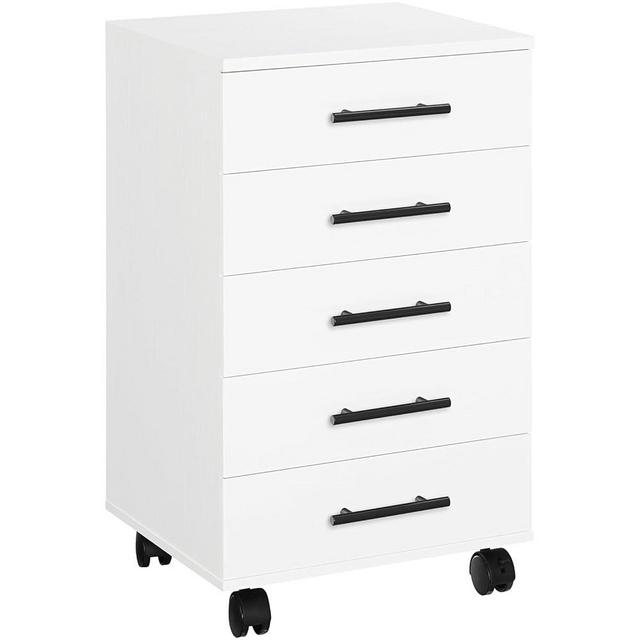 HOOBRO 5-Drawer File Cabinet, Office Filing Cabinet with Drawers, Wooden Mobile Storage Cabinet with Wheels, for Makeup, Home Office, Easy Assembly, White WT05WJ01G1