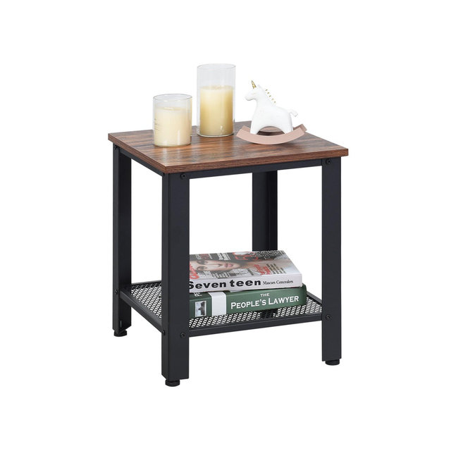 Industrial End Table 2-Tier Side Table W/Storage Shelf Rustic Sofa Table Black