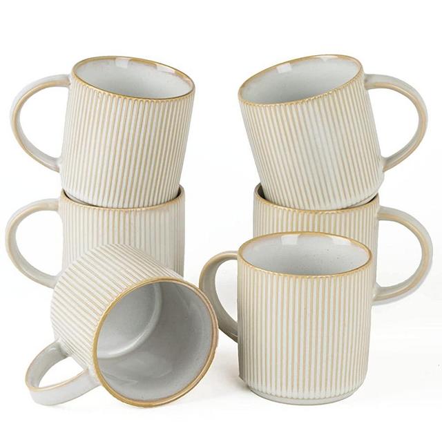 famiware Coffee Mug Set for 6, 12 oz Catering Mugs with Handle for Coffee, Tea, Cocoa, Milk, Cappuccino White