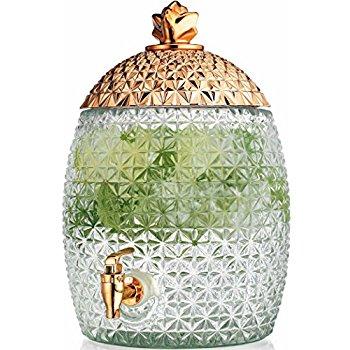 Glass Pineapple Large Drink Beverage Dispenser with Easy Push Spigot (1.75 Gallons) (Gold)