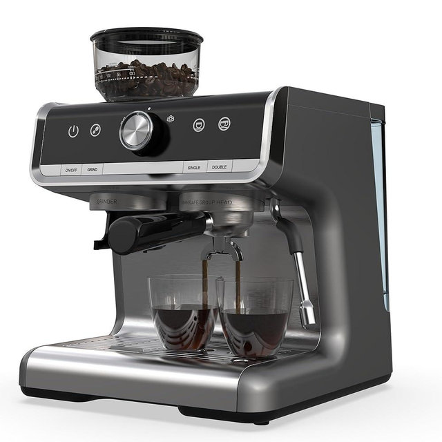 Espresso Coffee Machine, 20 Bar Espresso Cappuccino Machine with Milk Frother - 2.8L Removable Water Tank, 1450W Semi Automatic Espresso Maker with Grinder for Latte, Cappuccino, Gift，Coffee Lover