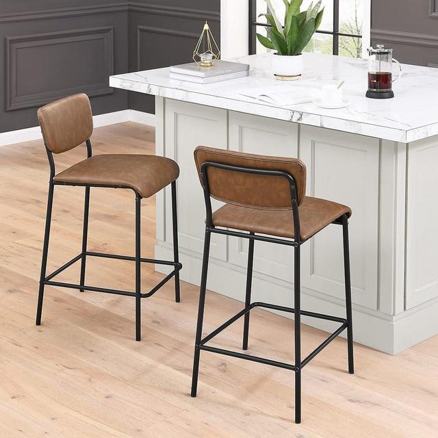 Generic Modern Faux Leather Counter Stools Set of 2, Pub Counter Stool with Back and Footrest, Brown (19.2" x 17.5" x 34.5")