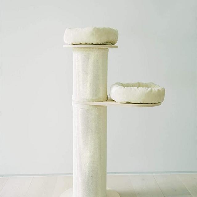 PAWMONA 54" Jumbo Natural Luxury Large Oversized Cat Tree Post - Extra Thick Scratching Column with Two Large Snuggle beds. Made from Natural Birch Wood and Natural sisal Matting - Made in Georgia