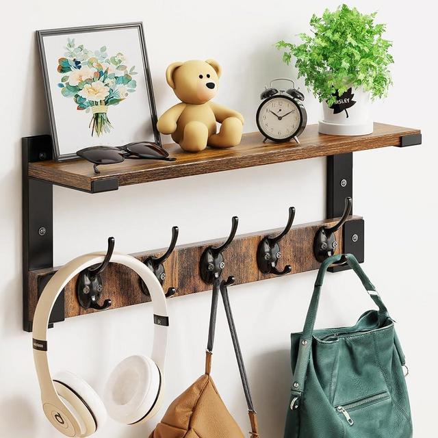 Oraich Wall Hooks with Shelf, Coat Rack Wall Mount, Shelf with Hooks for Coat Backpack Key Clothes Hanger, Wall Floating Shelf Hanging in Entryway, Living Room, Bathroom, Bedroom, Kitchen