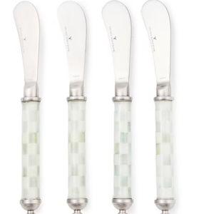 MACKENZIE-CHILDS Supper Club Spreader Set, Stainless-Steel Butter Spreaders, Charcuterie Accessories, Set of 4, Gray-and-White Sterling Check