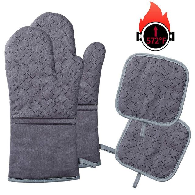 YOUTAI Oven Mitts and Pot Holders, 4PCS Oven Mitts Set, Heat Resistant up to 572 F/300°C Non-Slip Food Grade Kitchen Mitten Silicone Cooking Gloves for Kitchen, BBQ Cooking Baking Grilling
