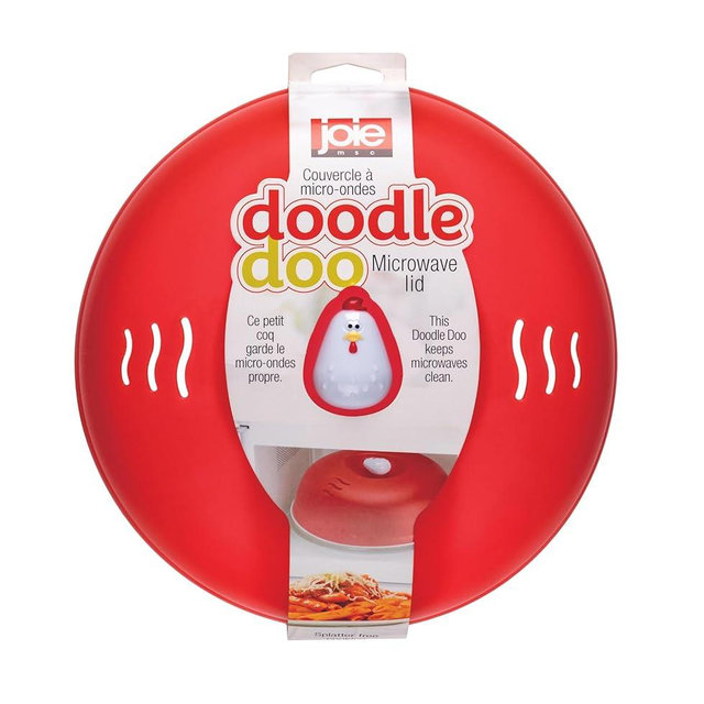 Joie Doodle Doo Microwave Lid, Vented Splatter Cover for Even Cooking, 10-Inch Guard Fits Over Plates to Keep Kitchen Appliance Clean, BPA-Free, Cute Rooster Design, Red