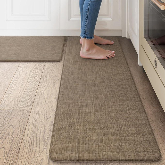 Collive Kitchen Mat 2PCS Cushioned, Anti Fatigue Kitchen Mats for Floor Waterproof Kitchens Rug, Non Skid Comfort Standing Carpet for Home Office, Sink, Desk, 17"×29"+17"×47",Tan