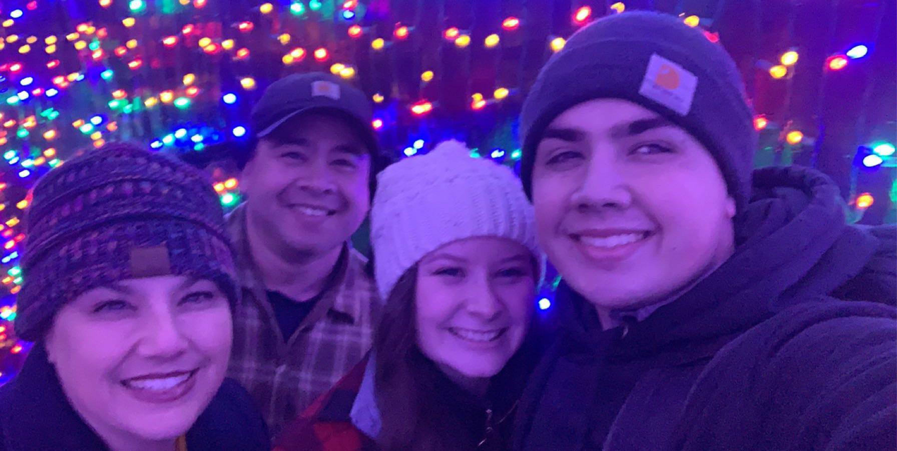 Dustin and Maya with his parents at Zoo Lights 2019