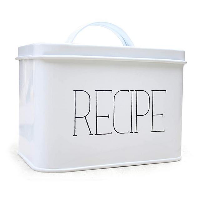Lola Creates Farmhouse Style Recipe Box - 4x6 Elegant Recipe Card Box for Family Recipes - Multipurpose Decorative Tin Boxes for Cooking Recipe Cards and Dividers - Cute Vintage Receipt Holder - White