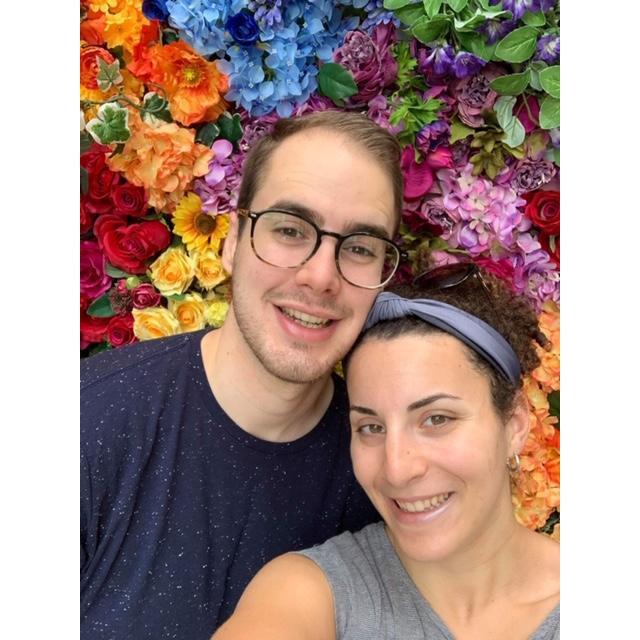 While shopping, Ash and Will stumbled on a wall of flowers- perfect photo op!