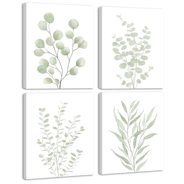 KUVIOKE Botanical Framed Boho Wall Art Bathroom Plants Wall Decor Green Sage Eucalyptus Leaf Prints Minimalist Aesthetic Ready to Hang Set of 4, 8x10 in (Framed)