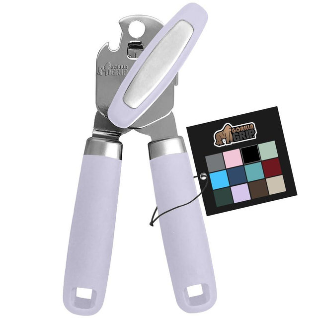 The Original Gorilla Grip Heavy Duty Stainless Steel Smooth Edge Manual Can Opener and Bottle Openers, Soft Handle, Rust Proof Oversized Handheld Easy Turn Knob, Multifunctional Kitchen Tool, Lavender