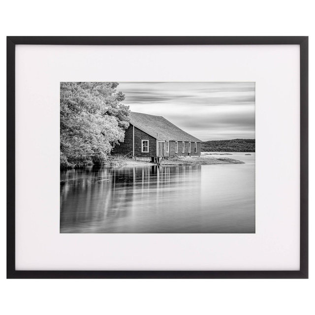 SNAP 16"x20" Black Wall Picture Frame with Single White Mat For 11"x14" Picture: Wood & Glass, Hanging Triangle Mount