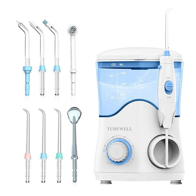 Water Dental Oral Irrigator for Teeth/Braces,10 Pressure Levels Water Teeth Cleaner 8 Water Jet Tips for Family, 600ML Electric Dental Flosser Pick for Tooth Cleaning (White)
