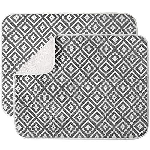 Dish Drying Mat for Kitchen 2 Pack, Ultra Absorbent Microfiber Dishes Drainer Mats by Subekyu,19.2 by 15.8 Inch(Rhombus)