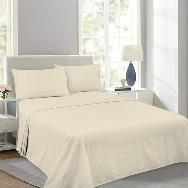 Thread Linen 100% Egyptian Cotton 1000 TC Sheet Set 4-Piece Luxury Bedding with Soft Sateen 18" Deep Pocket Cooling Sheets for Home & Hotel - 1 Flat Sheet, 1 Fitted Sheet & 2 Pillowcases Queen (Ivory)