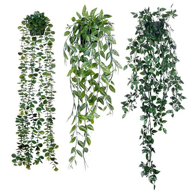 Sggvecsy Fake Hanging Plants 3 Pack Artificial Hanging Eucalyptus Plants Fake Hanging Plants Tall Potted Mandala Greenery Pea Pod for Home Indoor Outdoor Wall Garden Wedding Decor