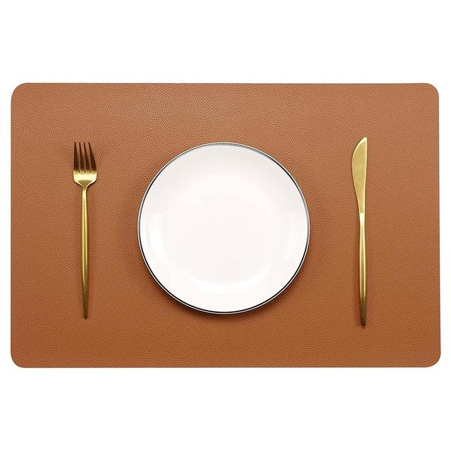 Wipeable Placemats Leather Table Mats Waterproof Heat-Resistant Easy to Clean for Dining Table Set Kitchen Table (6, Brown)