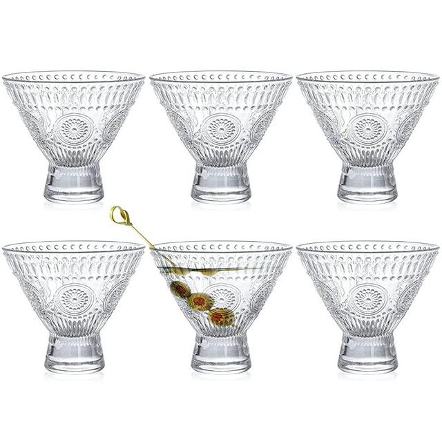 Kingrol 6 Pack Stemless Martini Glasses, Cocktail Glasses, 8 oz Glass Dessert Bowls, Mini Trifle Bowls, Perfect Glassware for Home Bar, Restaurant, Party
