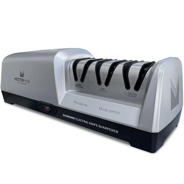 Meistermade - Electric Knife Sharpener Pro Series, 3-Stage - 100% Diamond Abrasives - Knife Sharpener Electric for all Kitchen Knives - Super Quiet