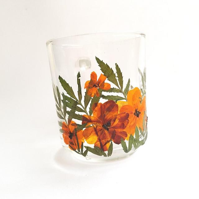 Glass coffee mug,Pressed flowers mug, Mug...