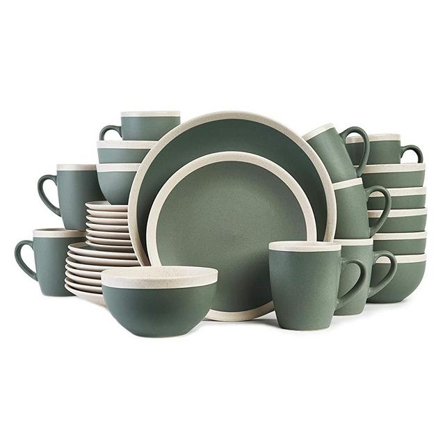 Stone Lain Dinnerware Set, 32 Piece, Green and Cream