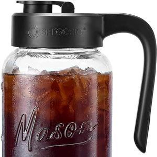 Mason Jar Pitcher - Airtight & Leakproof Glass Pitcher with Lid, Perfect for Breastmilk, Cold Brew, and Sun Tea, 2 Quart (64 oz) 1/2 Gallon Mason Jar with Pour Spout Lid