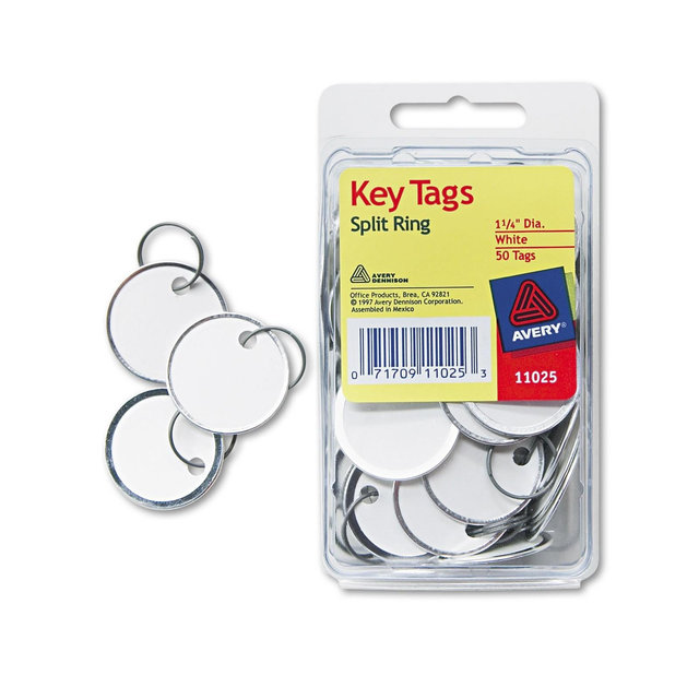 Avery Card Stock Metal Rim Key Tags 1 1/4 dia White 50/Pack 11025