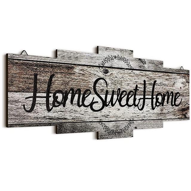 Jetec Home Sweet Home Sign, Rustic Wood Home Wall Decor, Large Farmhouse Home Sign Plaque Wall Hanging Wooden Sign for Bedroom, Living Room, Wall, Wedding Decor (Gray)