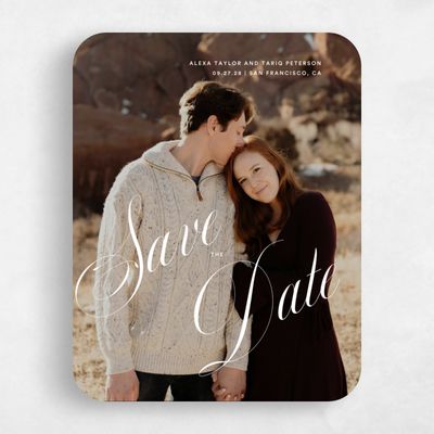 White Rounded Wedding Save the Date - Dametta Photo