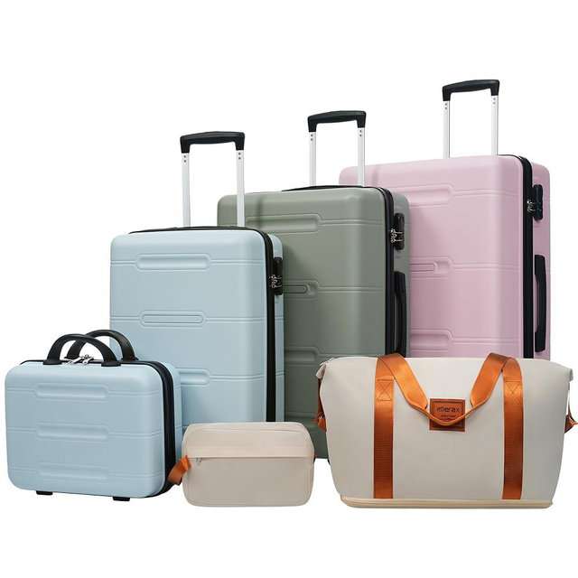 Merax Luggage Set,6 Piece Suitcase with Bags,Lightweight 14/20IN Carry on Luggage Airplane Approved,24/28IN Hardside Suitcase with Double Spinner Wheels Handle Password Lock,Pink Green Blue