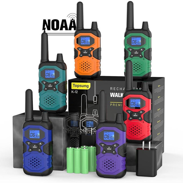 Topsung Walkie Talkies for Adults Rechargeable Long Range 6 Pack, Multi-Purpose FRS 2 Way Radios with NOAA USB Chargers 4500mAh Battery for Family Farm Warehouse Working Camping Hiking Hunting Cruise