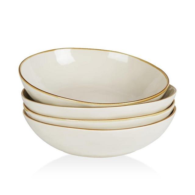 famiware Large Pasta Bowls Set of 4, Ocean Round 8.5" Pasta Serving Bowl Large Dinner Bowls, Kitchen Bowl Set, Microwave and Dishwasher Safe, Scratch Resistant, Vanilla White