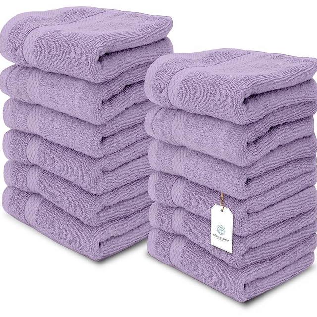 White Classic Luxury Washcloths for Bathroom-Hotel-Spa-Kitchen-Set - Circlet Egyptian Cotton - Highly Absorbent Hotel Quality Face Towels - Bulk Set of 12-13x13 Inch (Lavender)
