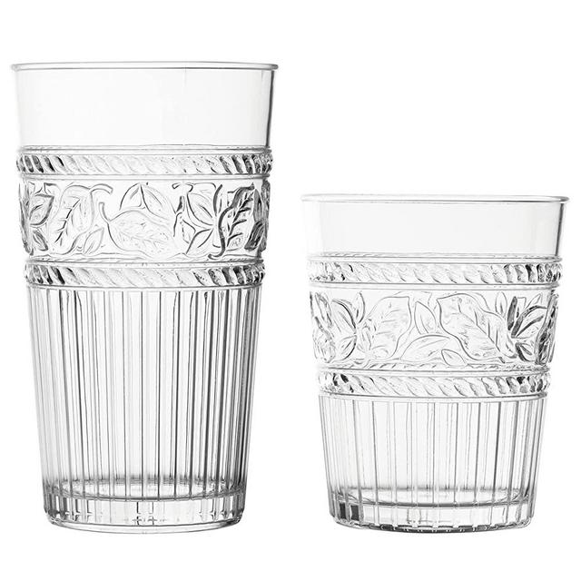 KLIFA- MATHA- 14.2 & 21.3 ounce, Set of 8, Acrylic Tumbler & Highball Drinking Glasses Cups, BPA-Free, Stackable Plastic Drinkware, Dishwasher Safe, Clear