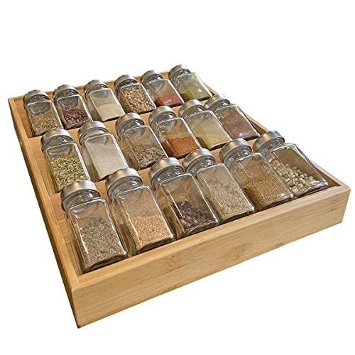 Simhoo Bamboo Spice rack In-Drawer Kitchen Cabinet Spice 18 Bottle Holder for Storage/Organizer 3-Tier