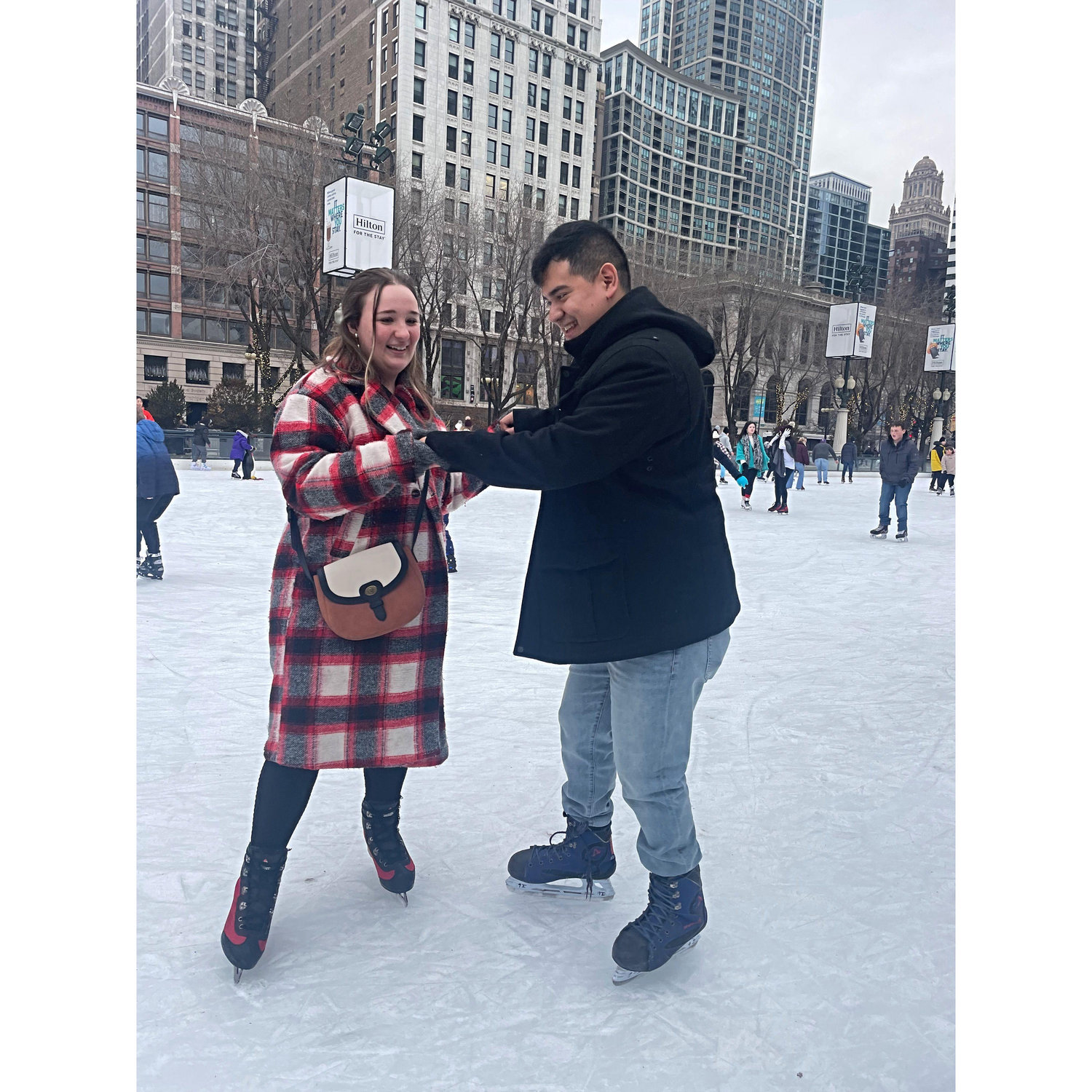 One of their first dates, David took Tori to go figure skating in Chicago- little did he know he would be like a newborn deer on the ice!