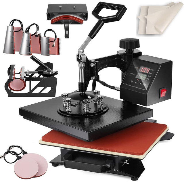 TOPDEEP 8 in 1 Heat Press Machine, Swing Away T Shirt Pressing Machine Multifunction, Heat Press 12x10 inch Transfer Machine Sublimation Combo for T-Shirt Hat Cap Mug Plate Cap