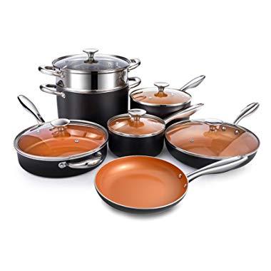 MICHELANGELO Copper Cookware Set 12 Piece with Nonstick Ceramic Coating, Copper Pots and Pans Sets Induction, Ceramic Cookware Set Nonstick - Include Skillet, Saute Pans, Stock Pot and Steamer Insert