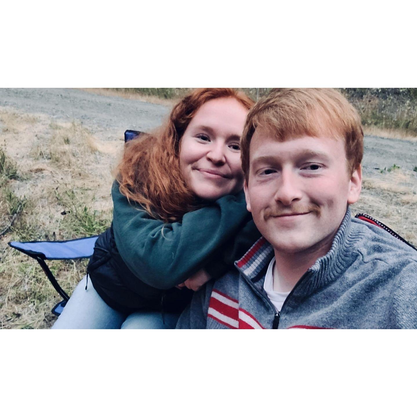 At our campsite on our first weekend getaway together. August 2022. (Fox Creek Ridge Road, Oregon)